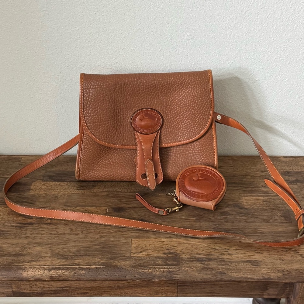 Dooney & Bourke Brown Leather Crossbody Bag with Coin Pouch